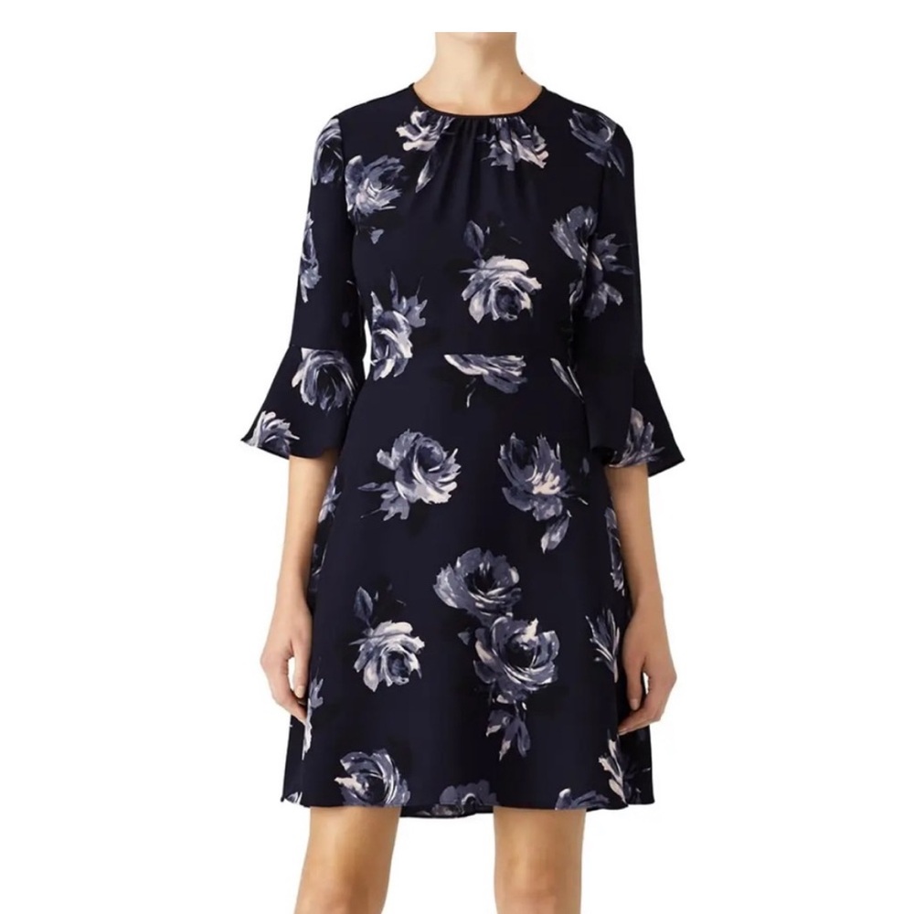 Kate Spade navy polyester crepe floral dress size 14